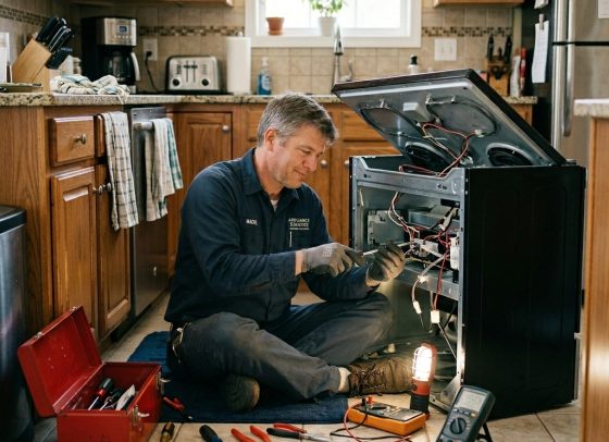 Man_repairing_electric_stove_