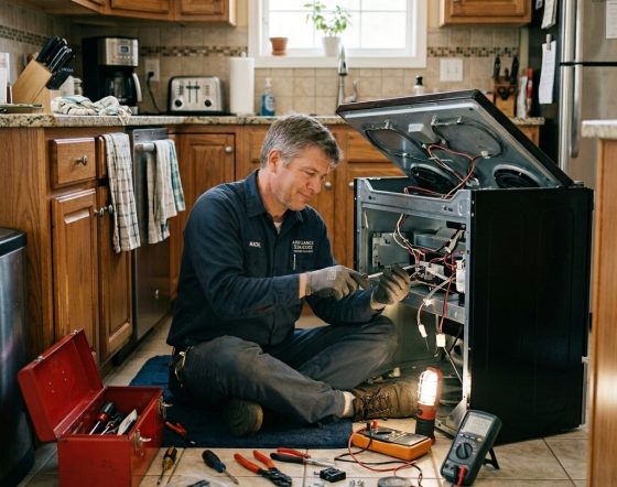 Man_repairing_electric_stove_